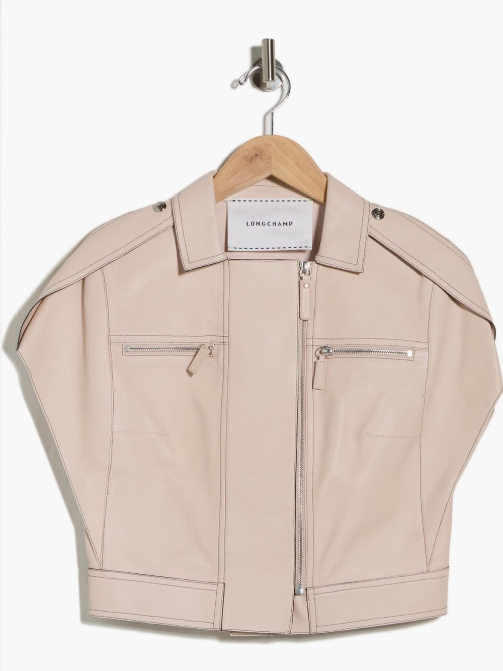 Longchamp Women's Leather Cap Sleeve Crop Jacket